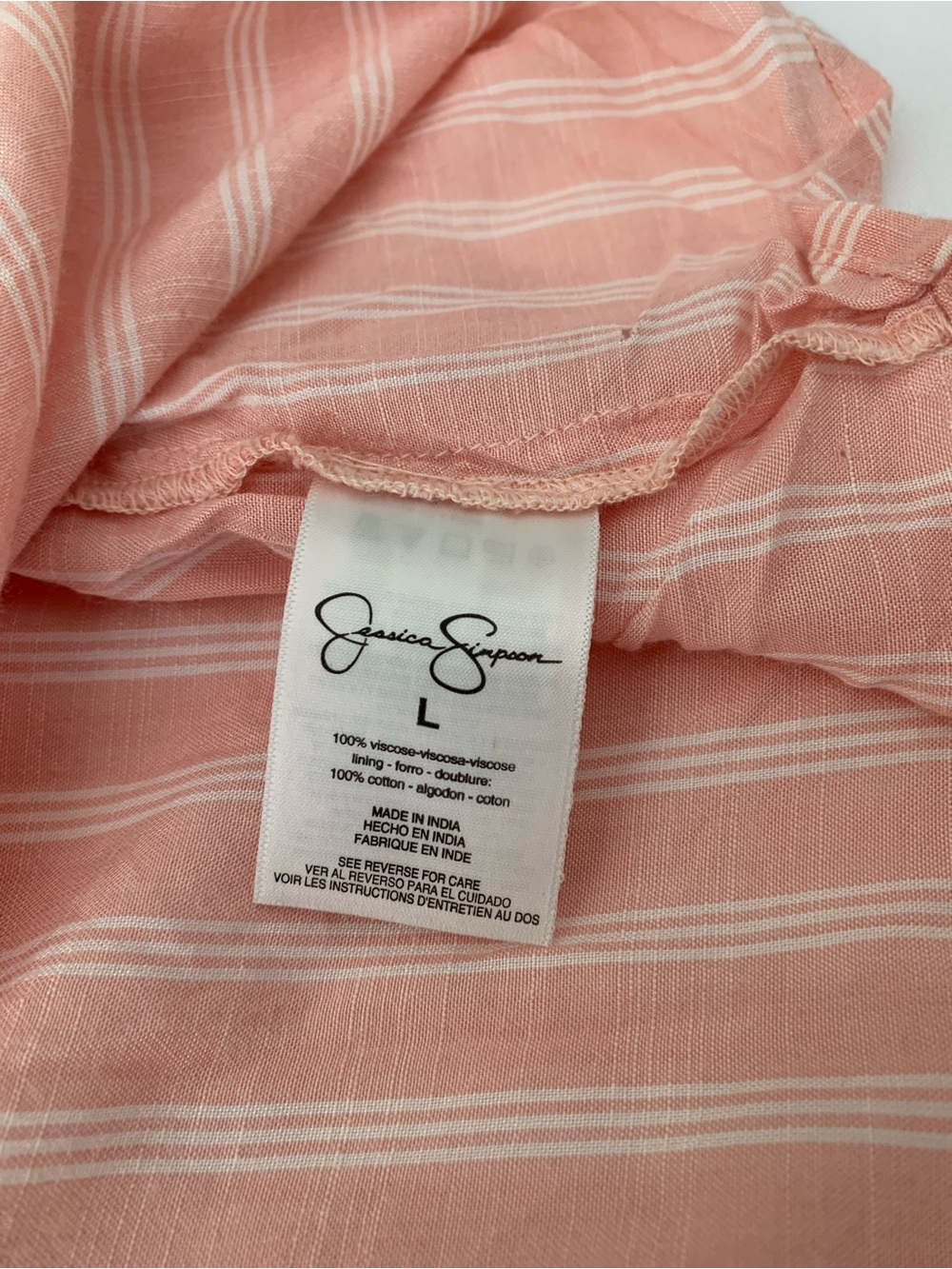 Jessica Simpson Pink & White Striped Tunic Blouse Puffed Sleeves Large Cottage - Picture 6 of 9
